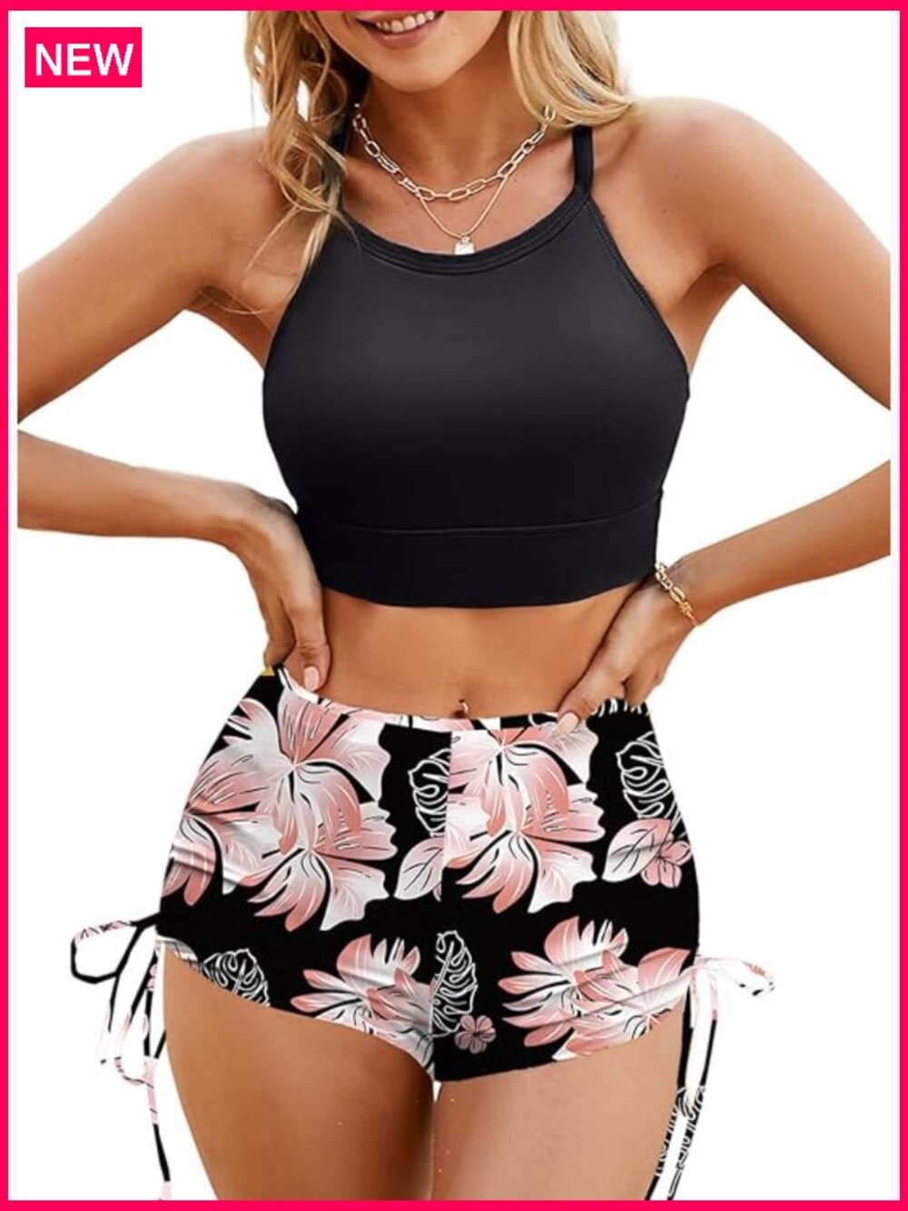 Criss Cross Top High Waisted Drawstring Boyshorts Bikini Set